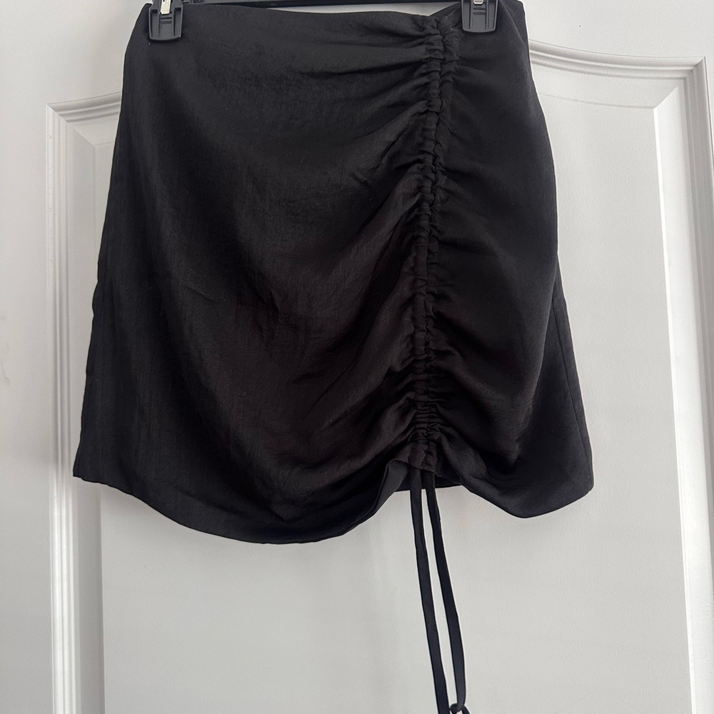 Glam Black Asymmetrical Ruched Mini Skirt